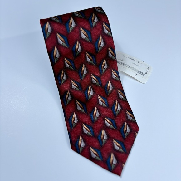 Jz Richards Other - NWT Vintage J.Z. Richards Men's 100% Silk Tie Burgundy Geometric Made in USA